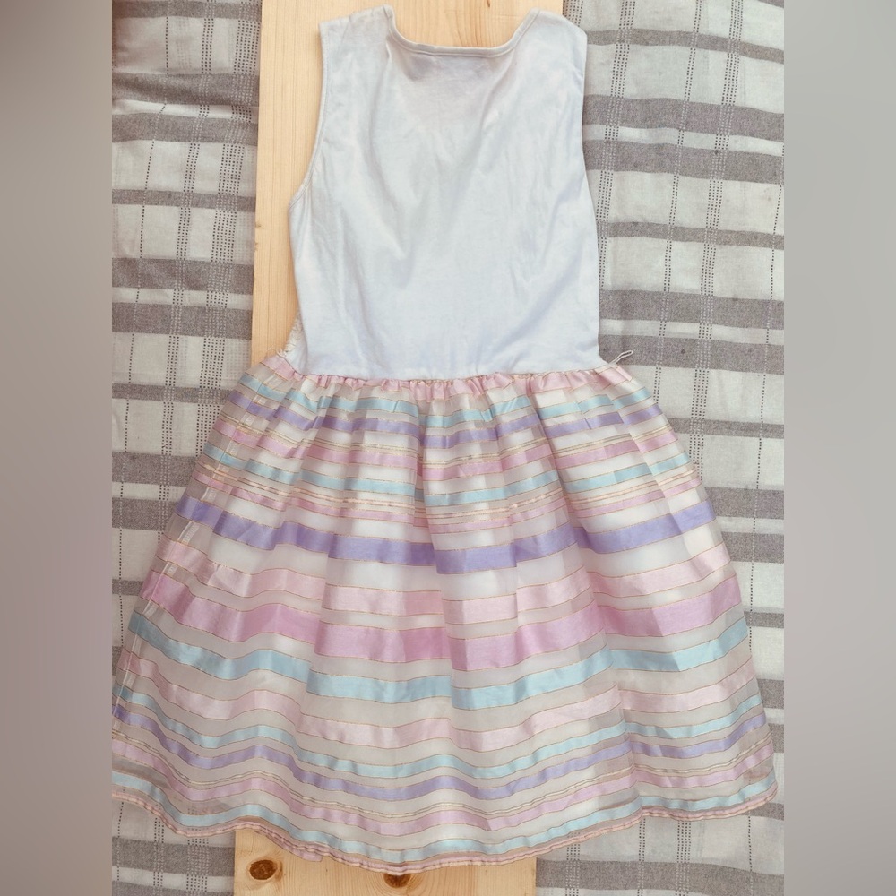 XL 10/12 Girl Elegant Lace Dress Sleeveless Lace And Striped Knit To Woven Dress - Picture 8 of 9